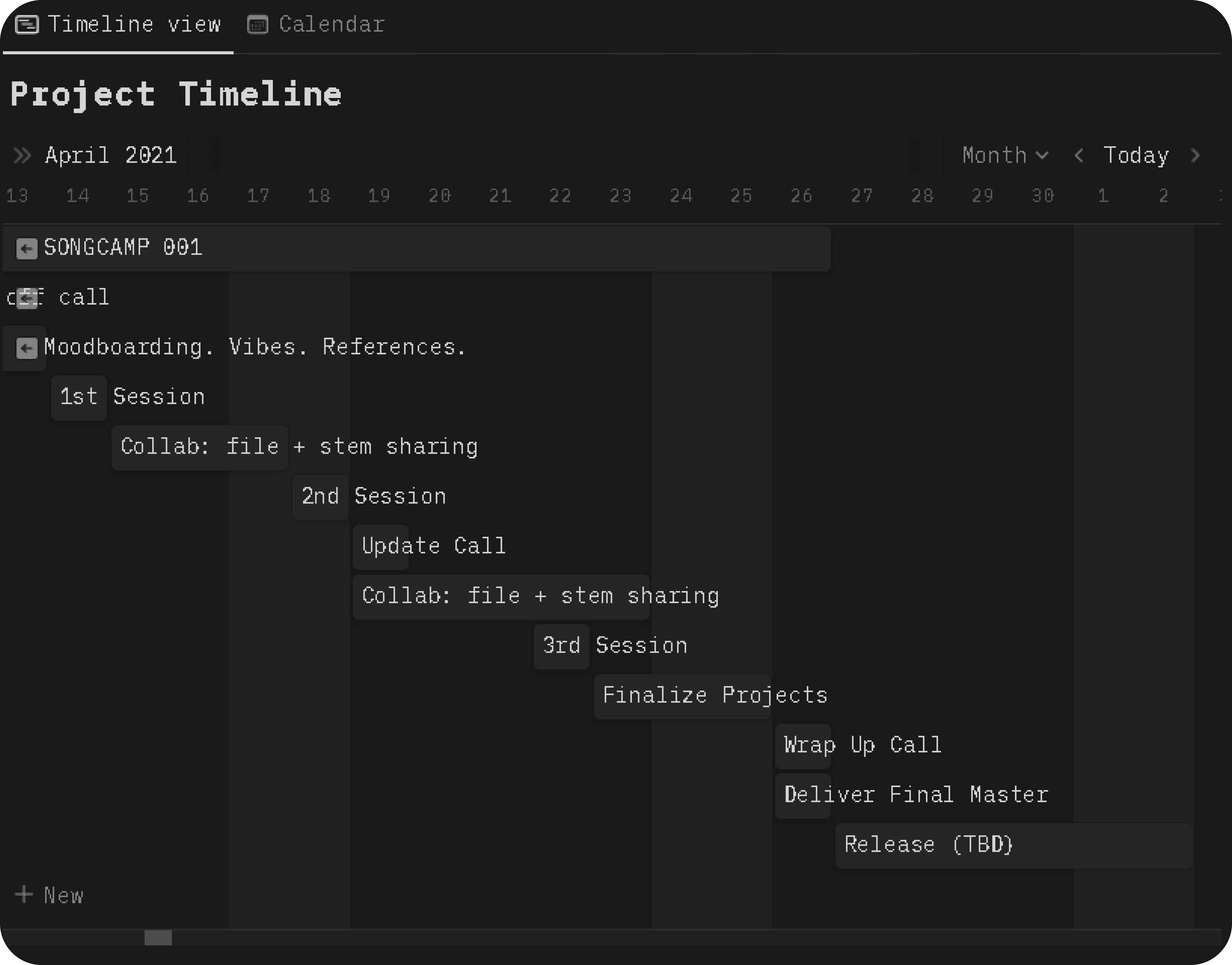 Genesis timeline planning via Mark Redito's dashboard.